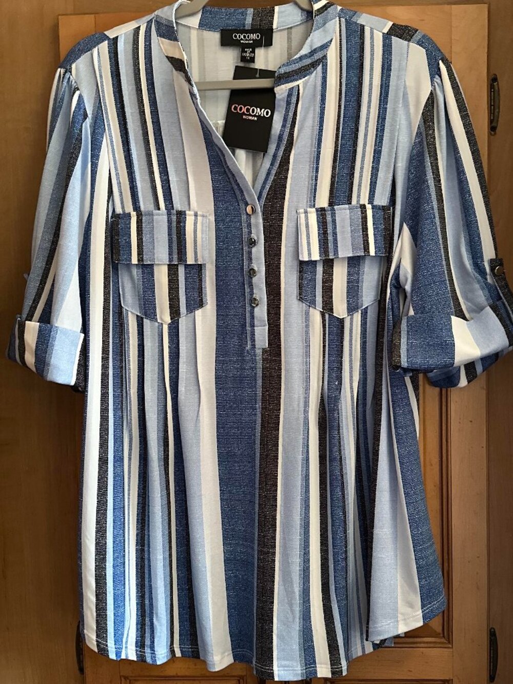 NWT Cocomo Pleated Blue Stripped Pullover Top 1X